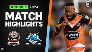 NRL 2024  Wests Tigers v Sharks  Match Highlights [upl. by Atnahs]