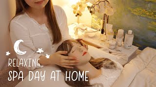 ASMR Relaxing Spa Day at Home🌛 facial treatment scalp massage hair brushing [upl. by Mllly5]