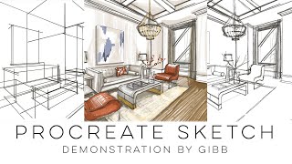 How to use Procreate to quickly sketch an interior design living room perspective [upl. by Verile]