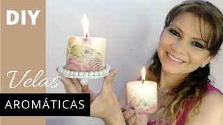 Como hacer VELAS AROMÁTICAS paso a paso decoradas con DÉCOUPAGE [upl. by Llenrac]