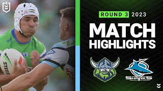 NRL 2023  Canberra Raiders v Cronulla Sharks Match Highlights [upl. by Einafit947]