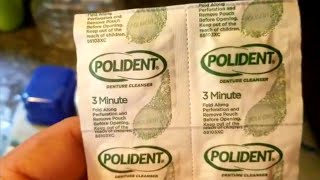 Polident 3 minute teeth cleaner New dentures vlog Cleaning and a look at my gums No teeth chat [upl. by Carothers216]