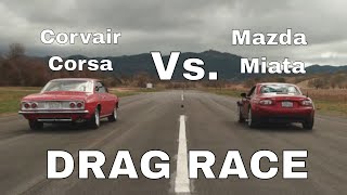 TIM ALLENS CORVAIR CORSA Vs MX5 MIATA  ULTIMATE DRAG RACE [upl. by Ayekin]