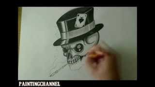 How to draw a Skull  Tattoo Design [upl. by Yclek721]