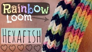 RAINBOW LOOM  HEXAFISH Bracelet  How To  6Pin Fishtail  Advanced  SoCraftastic [upl. by Gottuard282]