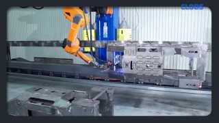 CLOOS  QIROX Robot system for welding components for highrack storage [upl. by Anaoj]