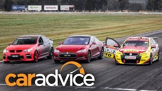 Tesla Model S v Holden V8 Supercar v Walkinshaw HSV GTS Drag Race [upl. by Wrand]