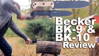 KaBar Becker Combat Bowie BK9 amp BK10 Crewman Review Hard Use Field Testing Batoning the usual [upl. by Megen]