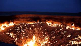 Flaming Gas Crater Night  Turkmenistan Darvaza [upl. by Eralc]