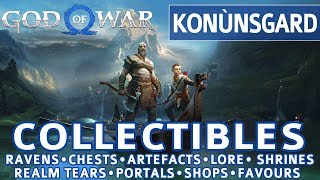 God of War  Konunsgard All Collectible Locations Ravens Chests Artefacts Shrines  100 [upl. by Sapphira]