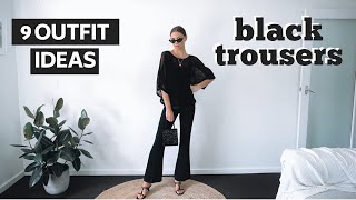 HOW TO STYLE BLACK FLARED PANTS  Black Trousers Outfit Ideas Lookbook [upl. by Ulrick]