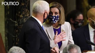 Pelosi and Pence elbow bump after Bidens victory confirmation [upl. by Veda]