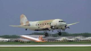 DC3 amp C47 Mass Arrival  EAA Airventure 2010 [upl. by Ybsorc902]