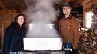 A day boiling Maple Syrup  collecting sap amp making syrup [upl. by Enovad986]