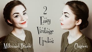 2 Easy Vintage Hairstyles  Hair Tutorial [upl. by Kcinnay]