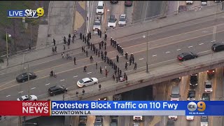 Protesters Block 110 Freeway At Wilshire In Downtown Los Angeles [upl. by Lari783]