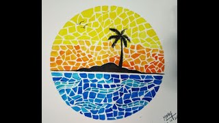 Mosaic landscape I Mosaic patterns using water colours I easy mosaic painting [upl. by Bowers182]