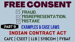 Fraud  Misrepresentation  Mistake  Free Consent  Indian Contract Act  Caselaws  Example [upl. by Anastice175]