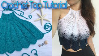 CLAM TOP CROCHET TUTORIAL with translations [upl. by Annail206]