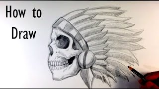 How to Draw a Skull Chief Tattoo  Skull Drawings [upl. by Nylireg764]