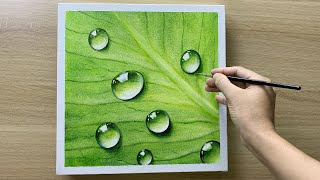 Daily challenge 148  Acrylic  Painting water drops on leaf [upl. by Aihtekal941]