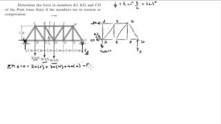 Determine the force in members KJ KD and CD of the Pratt truss [upl. by Nossila]