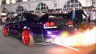 Kream Developments Nissan Skyline GTR  Burnouts Flames and LAUNCH [upl. by Nosirrah936]