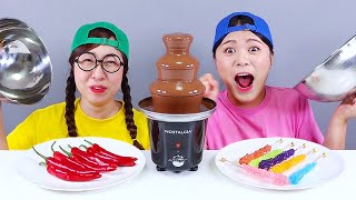 Chocolate Fondue Challenge DONA Mukbang [upl. by Etteroma863]