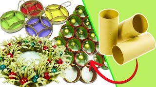 Adornos Navideños con tubos de cartón  3 Ideas Manualidades Recicladas Ecobrisa [upl. by Quackenbush]