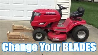 Change Your Riding Lawn Mower Blades Without Taking Off the Deck  TroyBilt Pony [upl. by Ormond]