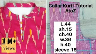 Collar Neck Kurti Cutting and Stitching with Detailing Useful tipsFull Tutorial Subtitles [upl. by Birdella]