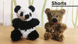 How to Make a Panda Pompom  Teddy Bear Making with Wool at home  pom pom making Shorts [upl. by Ahlgren]