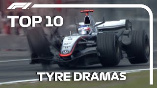 Top 10 Tyre Dramas In F1 [upl. by Harrow]