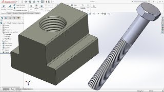 SolidWorks Tutorial 13 TNut and Bolt Thread Features Bolt and Nut Screw [upl. by Isidora]