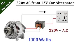 220v AC from 12v 90 Amps Car Alternator 1000W DIY [upl. by Ardnalac]