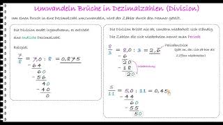 LernvideoBrüche in Dezimalzahlen umwandeln inklusive periodischer Dezimalzahlen [upl. by Ati523]