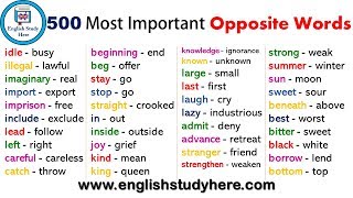 500 Most Important Opposite Words  500 Common Opposite  Antonym Words List in English [upl. by Neelik]