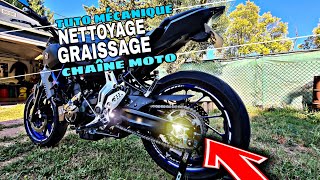 NETTOYAGE ET GRAISSAGE DE SA CHAÎNE MOTO TUTO MÉCANIQUE [upl. by Anuahsar810]