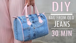 SWEET DIY JEANS PURSE BAG DESIGN Zipper Handbag Out Of Old Jeans in 30 Min [upl. by Schreiber]