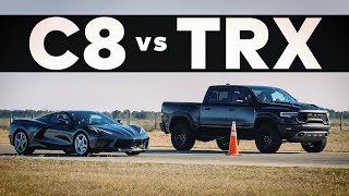 RAM TRX Hellcat vs C8 Corvette  Drag Race [upl. by Ahsilat48]