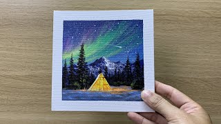 Daily challenge 226  Mini canvas  Acrylic  Simple Aurora Night Painting [upl. by Llegna278]