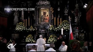 Pope Francis prays at the Black Madonna of Czestochowa [upl. by Rapp]