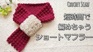 【短時間で編める】一枚でサラッと付けれるショートマフラーの編み方crochet scarf [upl. by Alver]