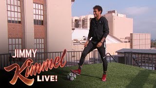 Neymar Jr Attempts Terrifying Shot from Jimmy Kimmel’s Roof [upl. by Shabbir]