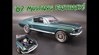 1967 Ford Mustang GT Fastback 289 V8 125 Scale Model Kit Build Review AMT 1241 Modelroundup [upl. by Nikral881]