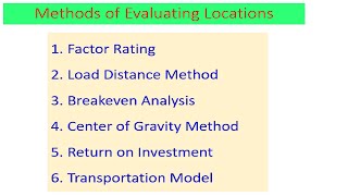 Operation Management Chapter2 Facilities Locations Evaluating Methods With Solved Examples [upl. by Cirnek655]