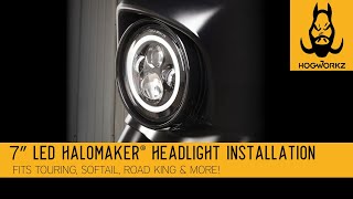 Harley 7quot LED Headlight Install from HOGWORKZ®Fits Touring Softail amp more [upl. by Eilraep546]