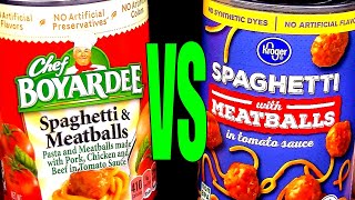 Chef Boyardee vs Kroger Spaghetti amp Meatballs  Which Canned Pasta is the Best  FoodFights Review [upl. by Ahsimat]