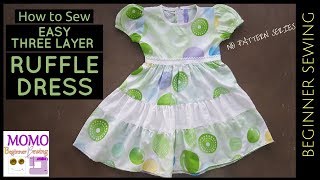 How to Sew THREE LAYER RUFFLE DRESS [upl. by Flossy]