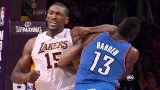 Metta World Peace elbows James Harden HD [upl. by Haye963]